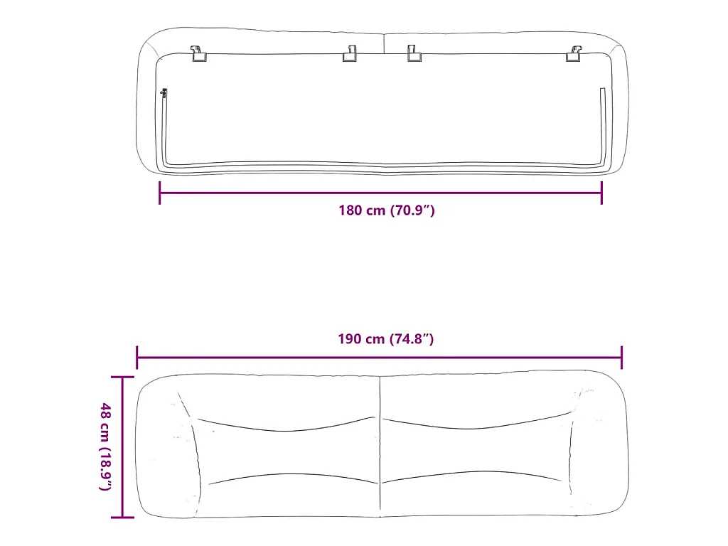 Coussin de tête de lit Hvar noir 180 cm tissu