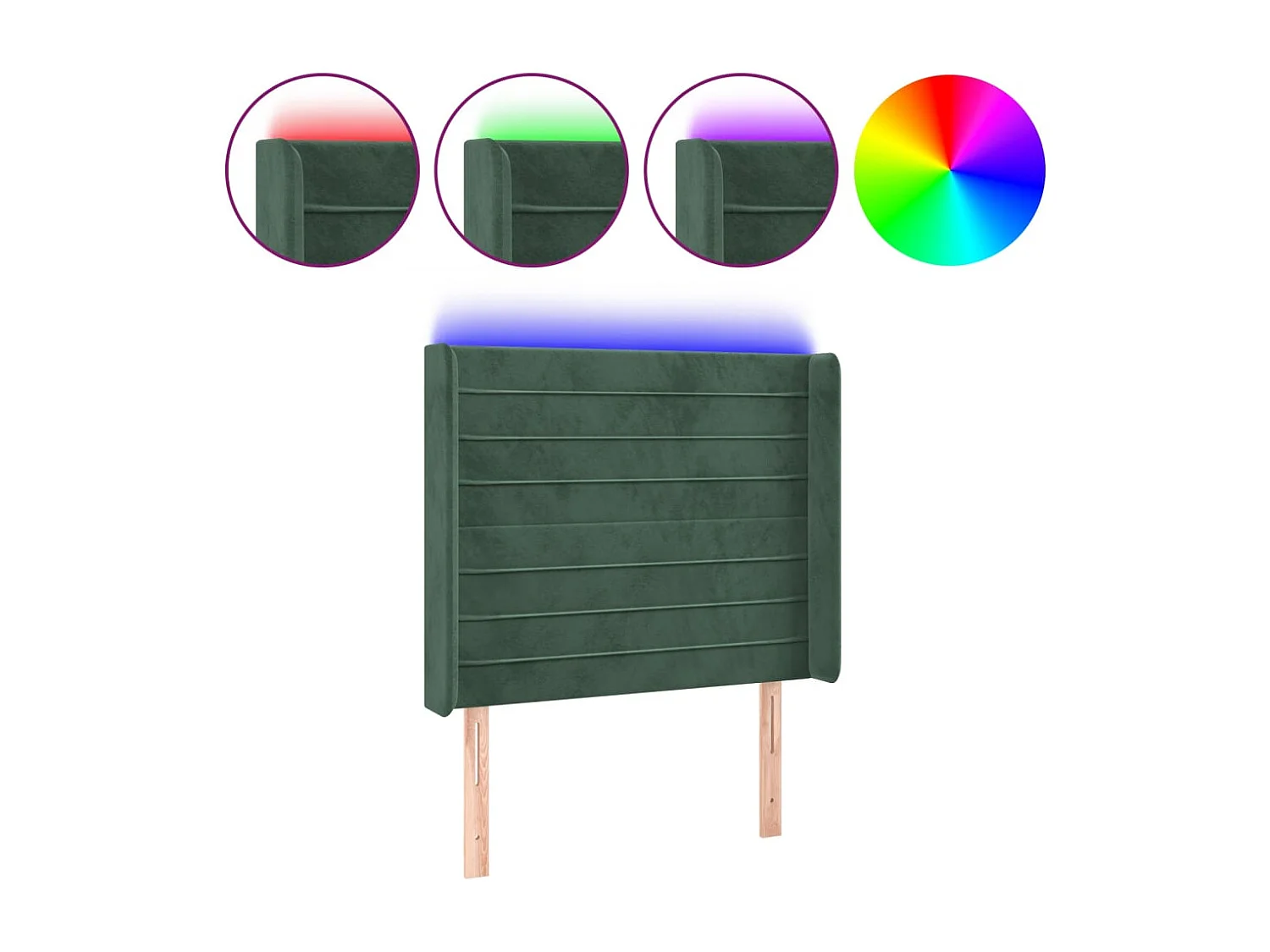 Cabeceira cama c/ luzes LED veludo 83x16x118/128cm verde-escuro