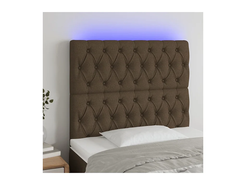 Hoofdbord LED 90x7x118/128 cm stof donkerbruin
