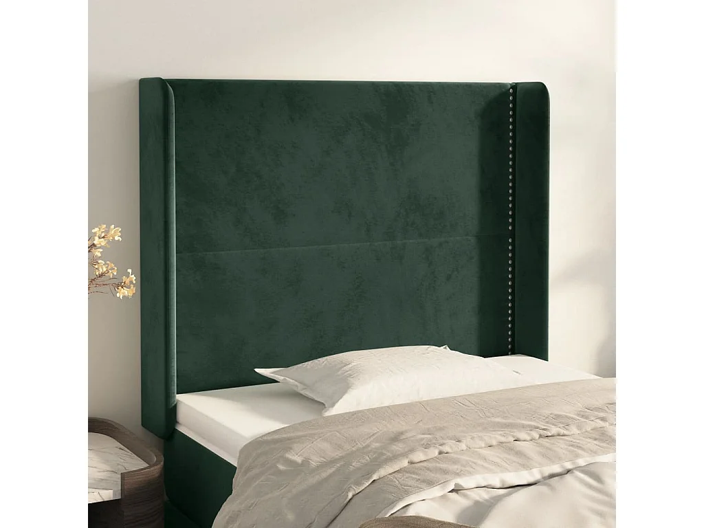 Cabeceira cama c/ abas veludo 83x16x118/128 cm verde-escuro
