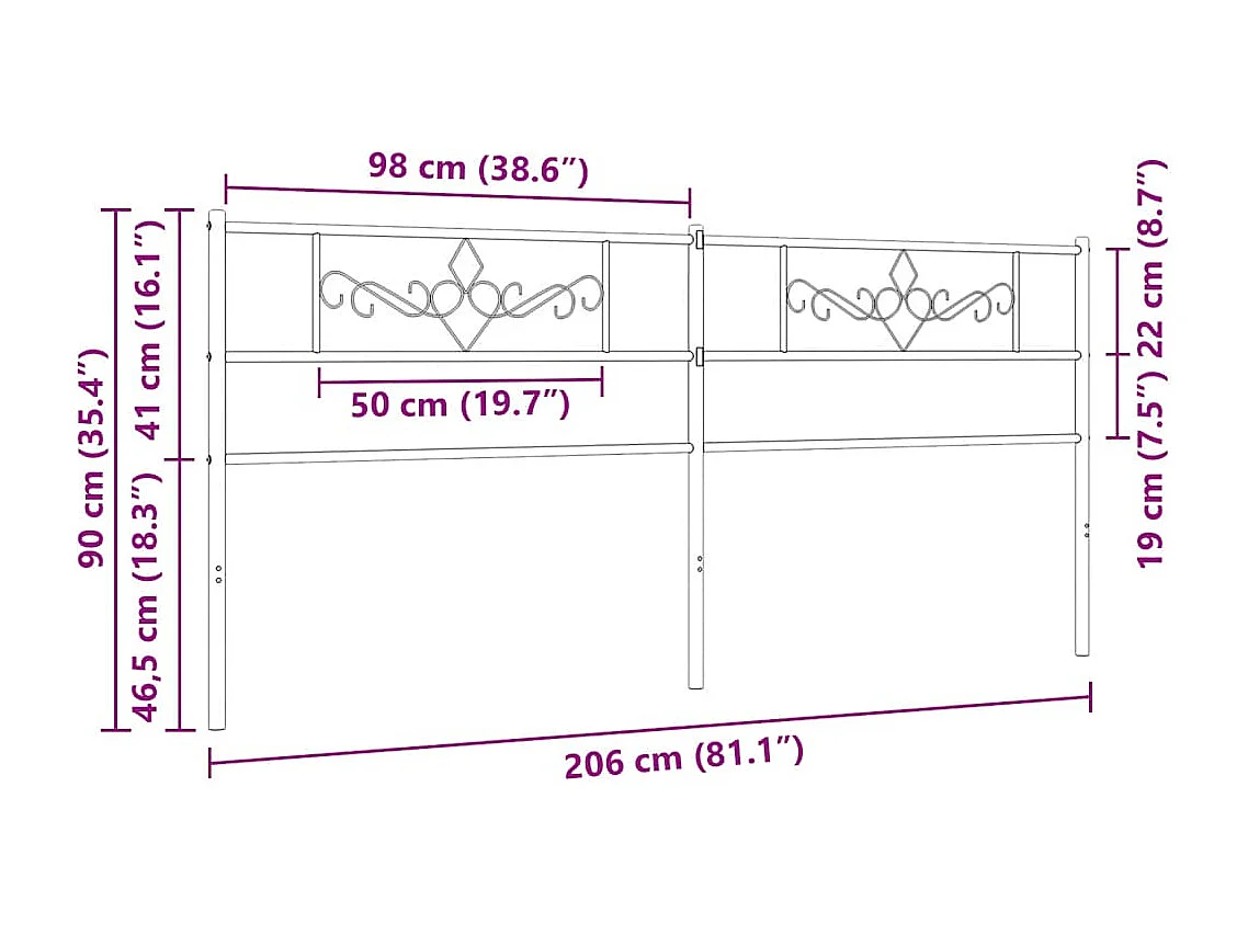 Tête de lit de remplacement métal blanc 200 cm