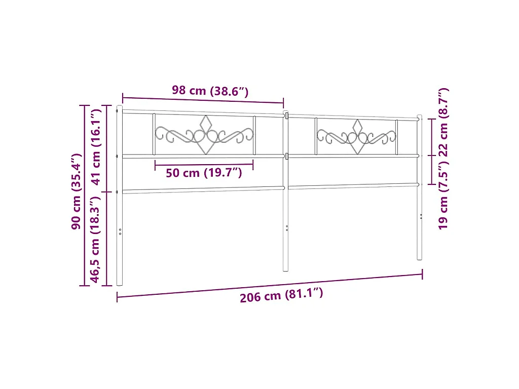 Vervangend hoofdbord 200 cm metaal wit