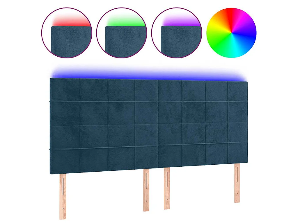 Cabeceira cama c/ luzes LED veludo 160x5x118/128cm azul-escuro