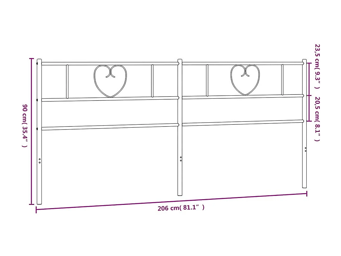 Vervangend hoofdbord 200 cm metaal wit