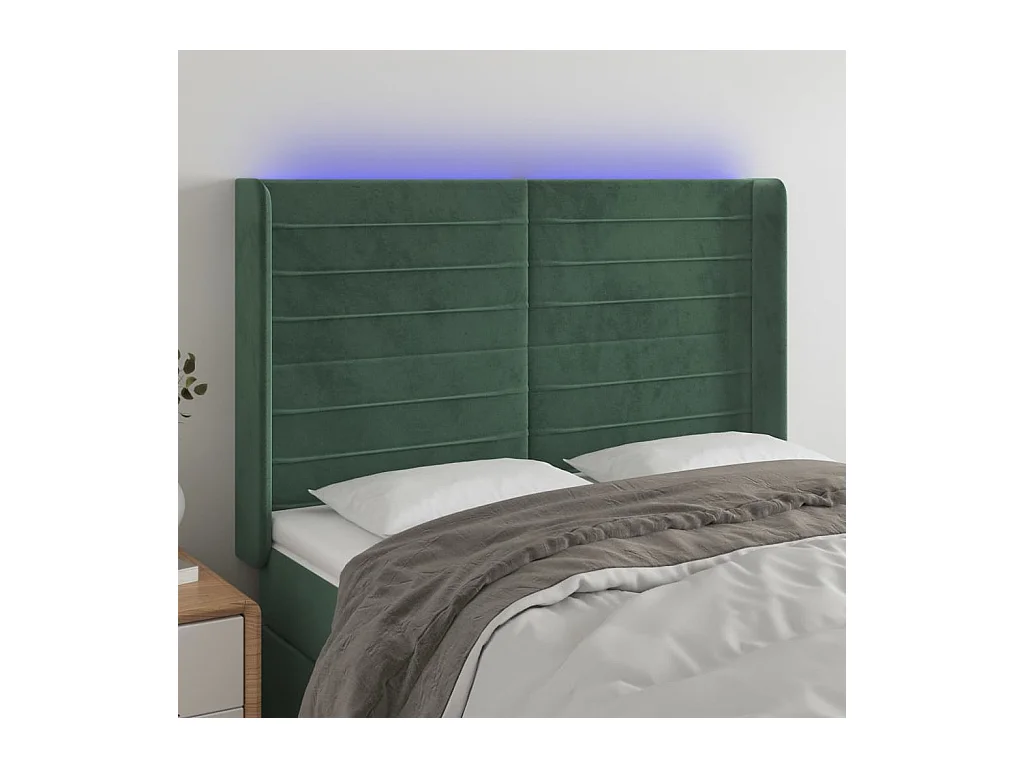 Tête de lit à LED Vert foncé 147x16x118/128 cm Velours