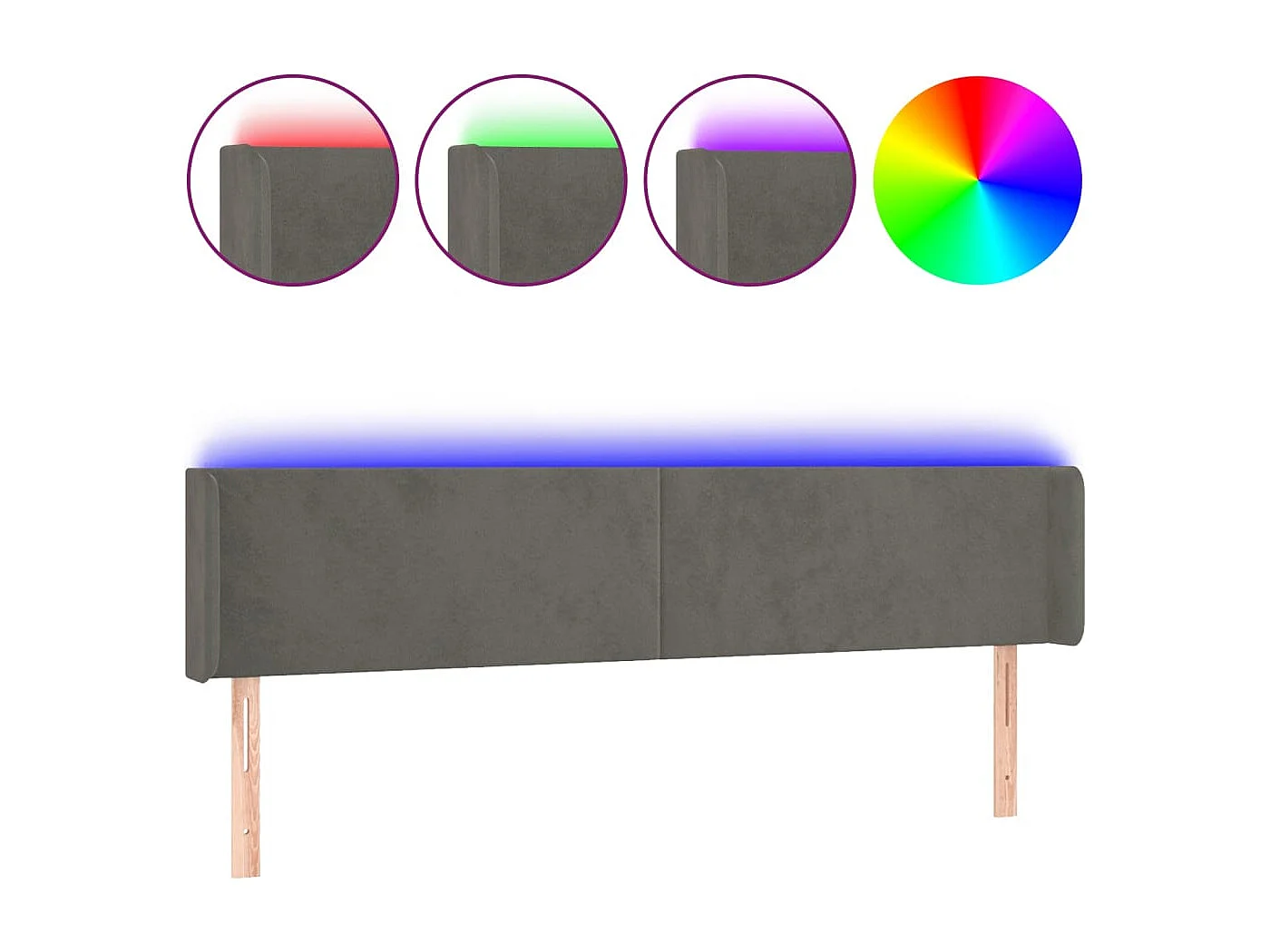 Hoofdbord LED 163x16x78/88 cm fluweel donkergrijs