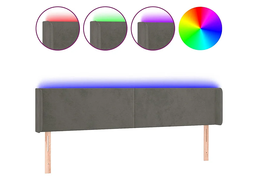 Testiera a LED Grigio Scuro 163x16x78/88 cm in Velluto