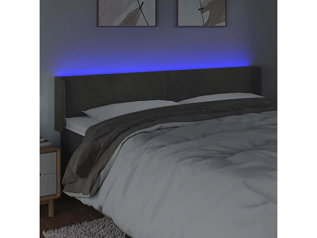 Testiera a LED Grigio Scuro 163x16x78/88 cm in Velluto