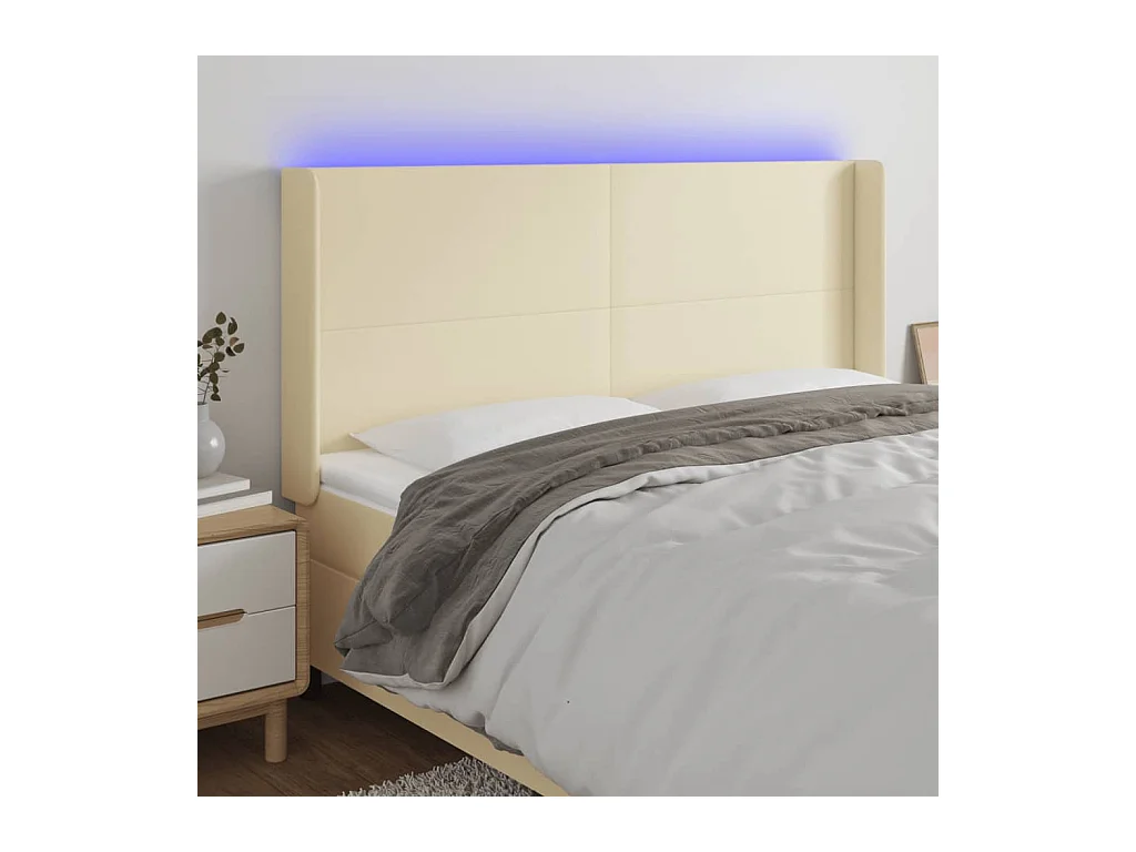Tête de lit à LED Crème 163x16x118/128 cm Similicuir