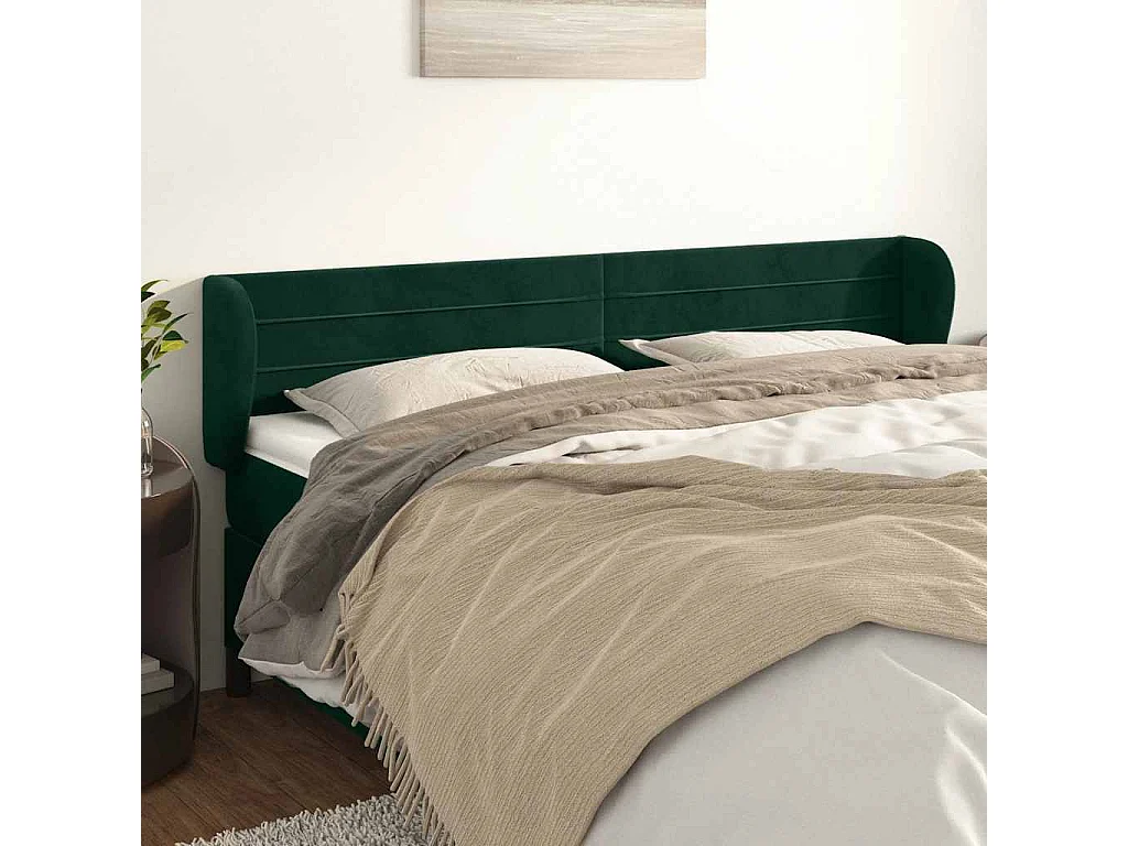 Tête de lit avec oreilles Vert foncé 163x23x78/88 cm Velours