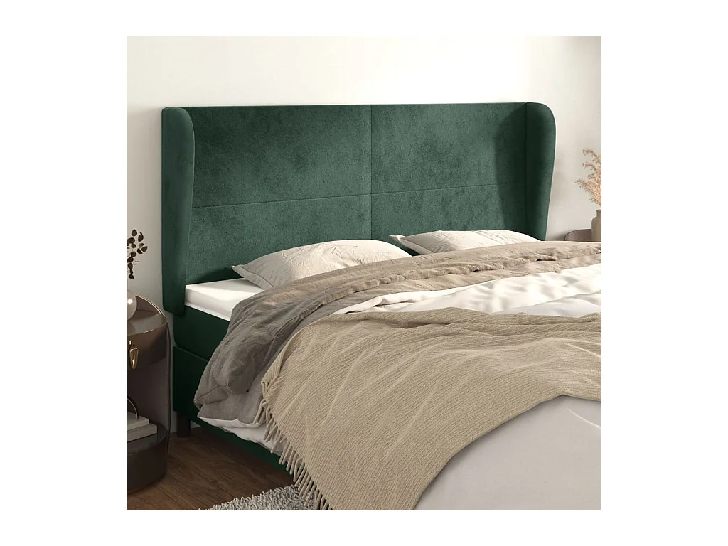 Tête de lit avec oreilles Vert foncé 163x23x118/128 cm Velours