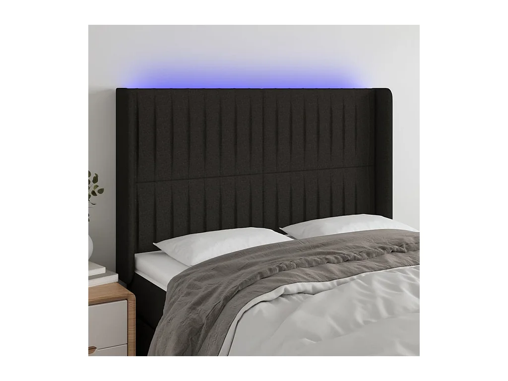 Testiera a LED Nera 147x16x118/128 cm in Tessuto
