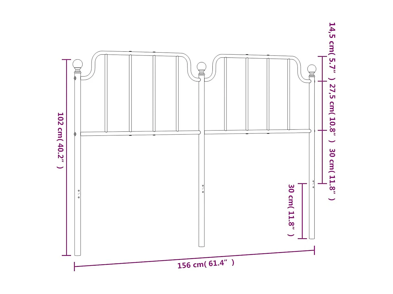 Tête de lit métal blanc 150 cm