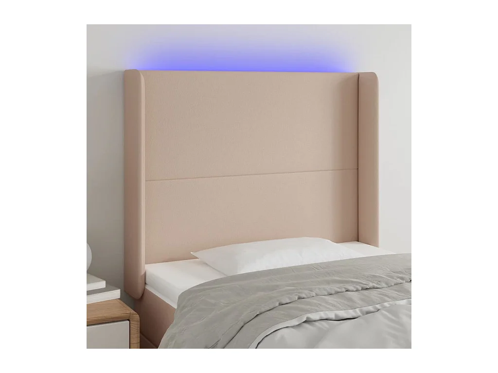 Hoofdbord LED 83x16x118/128 cm kunstleer cappuccinokleurig