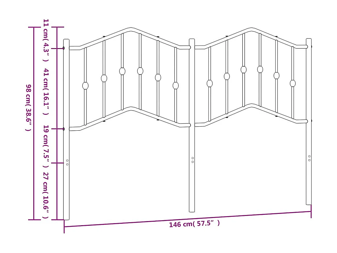 Vervangend hoofdbord 140 cm metaal zwart