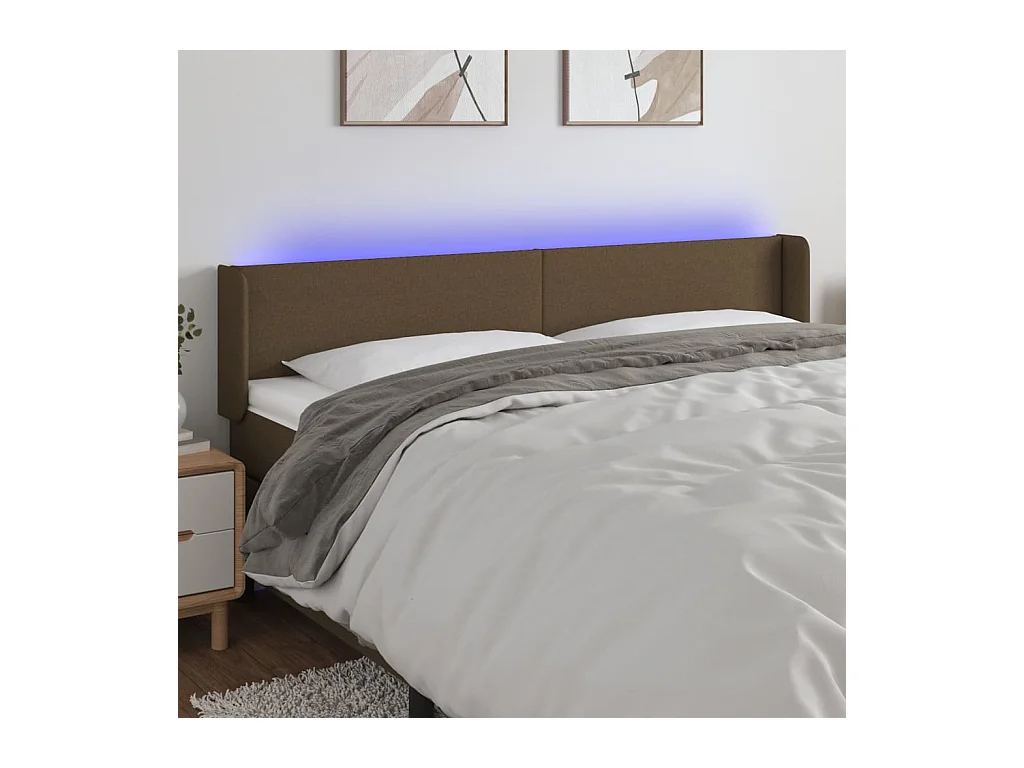 Tête de lit à LED Marron foncé 183x16x78/88 cm Tissu