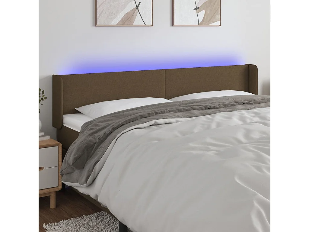 Tête de lit à LED Marron foncé 183x16x78/88 cm Tissu