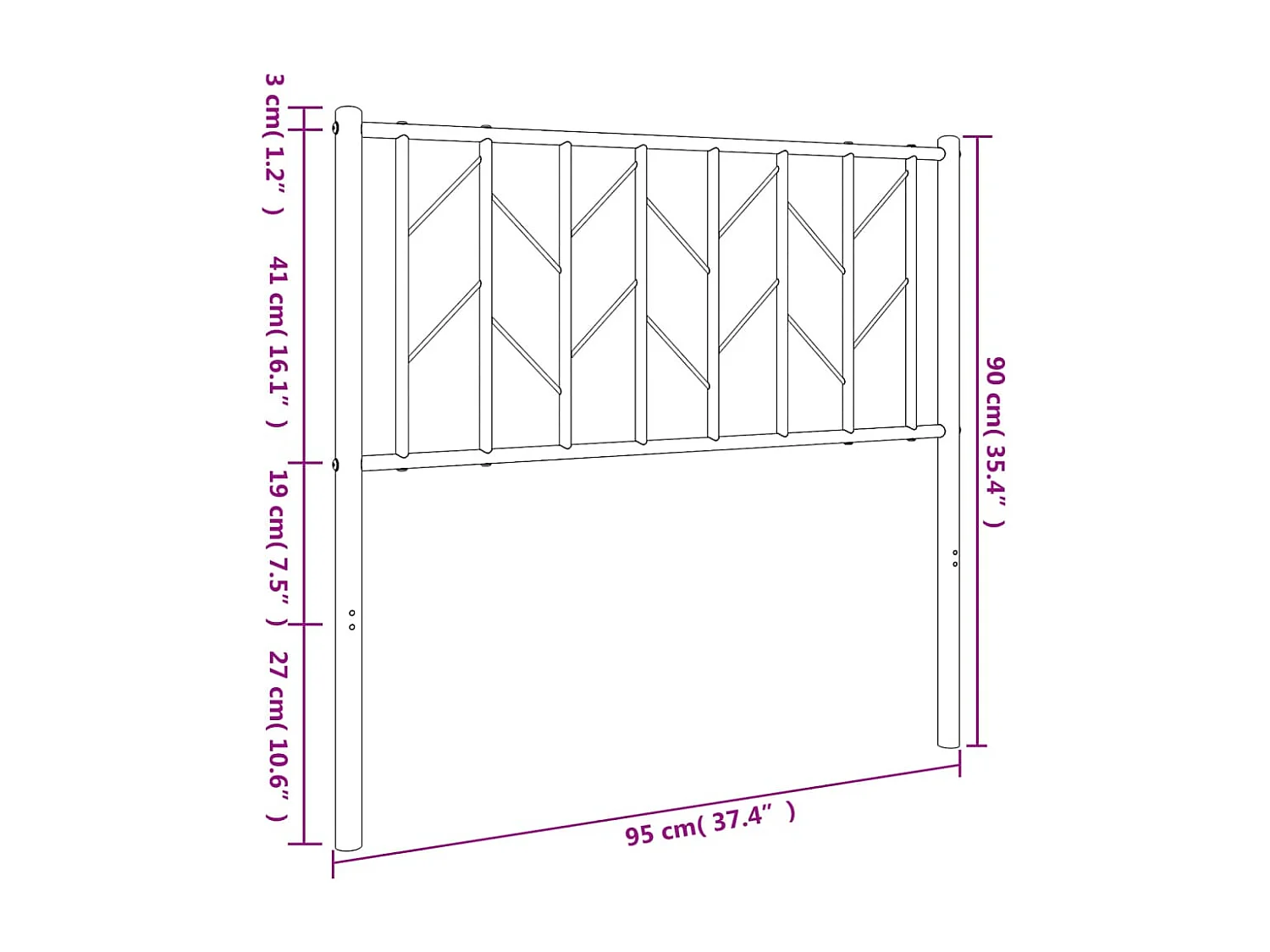 Cabeceira de cama 90 cm metal preto