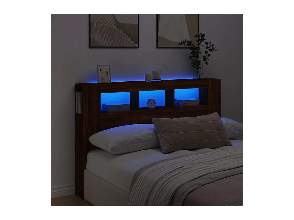 Hoofdeinde met LED 160x18,5x103,5 cm bewerkt hout bruineiken