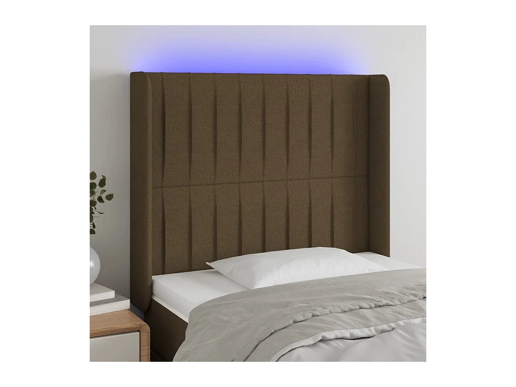Tête de lit à LED Marron foncé 93x16x118/128 cm Tissu