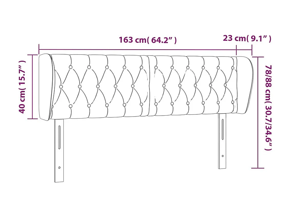 Hoofdbord met randen 163x23x78/88 cm fluweel donkergroen