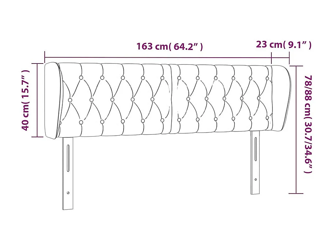 Hoofdbord met randen 163x23x78/88 cm fluweel donkergroen