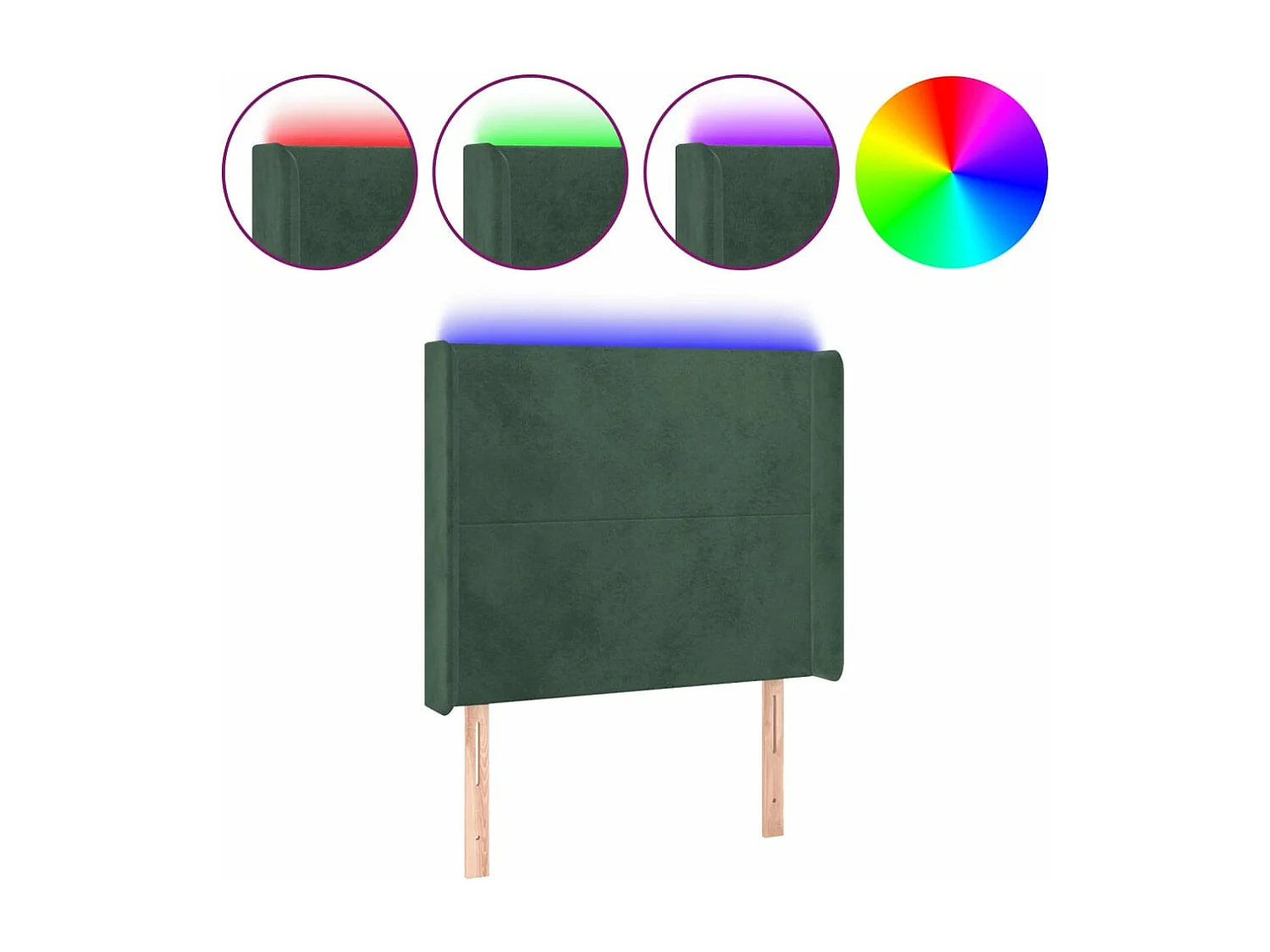 Cabeceira cama c/ luzes LED veludo 83x16x118/128cm verde-escuro