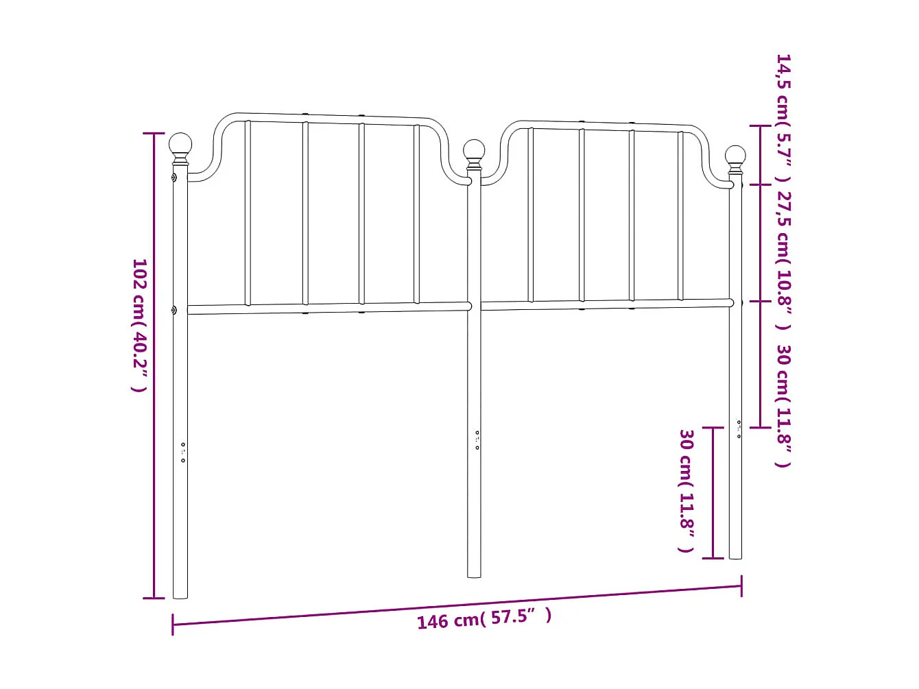 Cabeceira de cama 140 cm metal preto