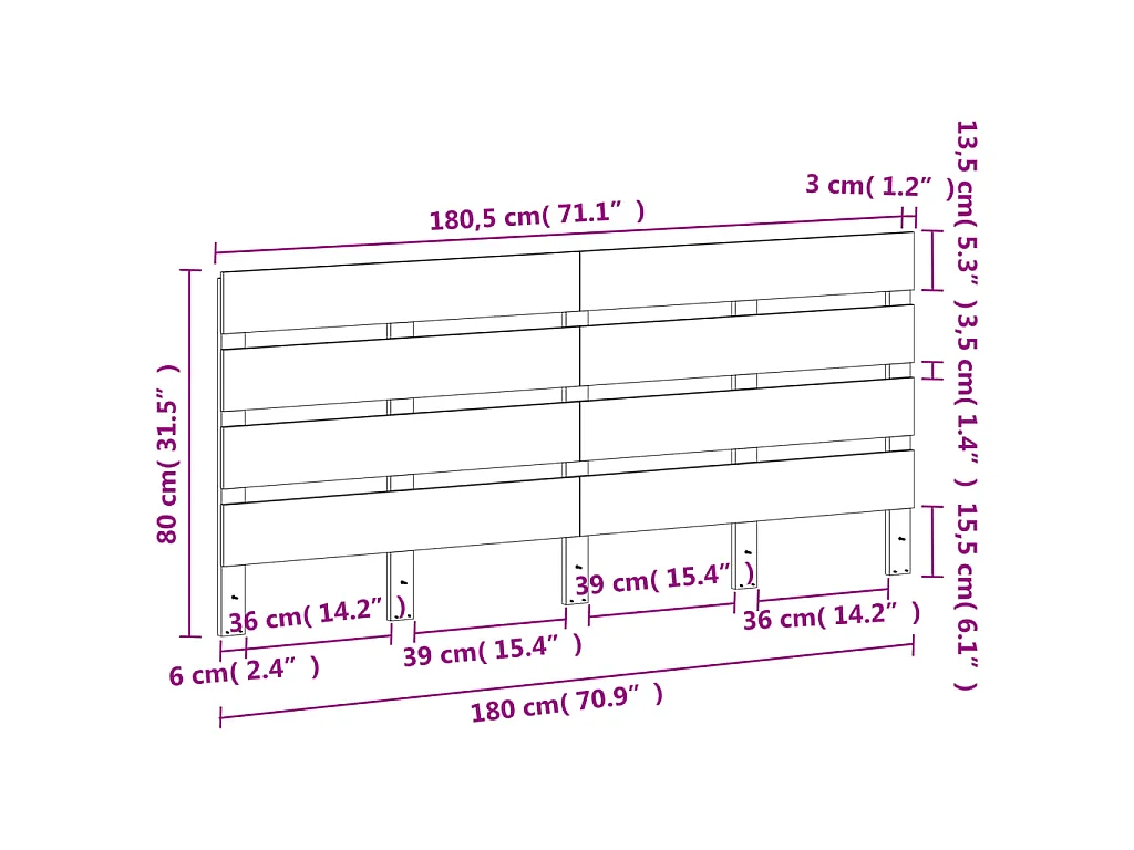 Hoofdbord 135 cm massief grenenhout wasbruin