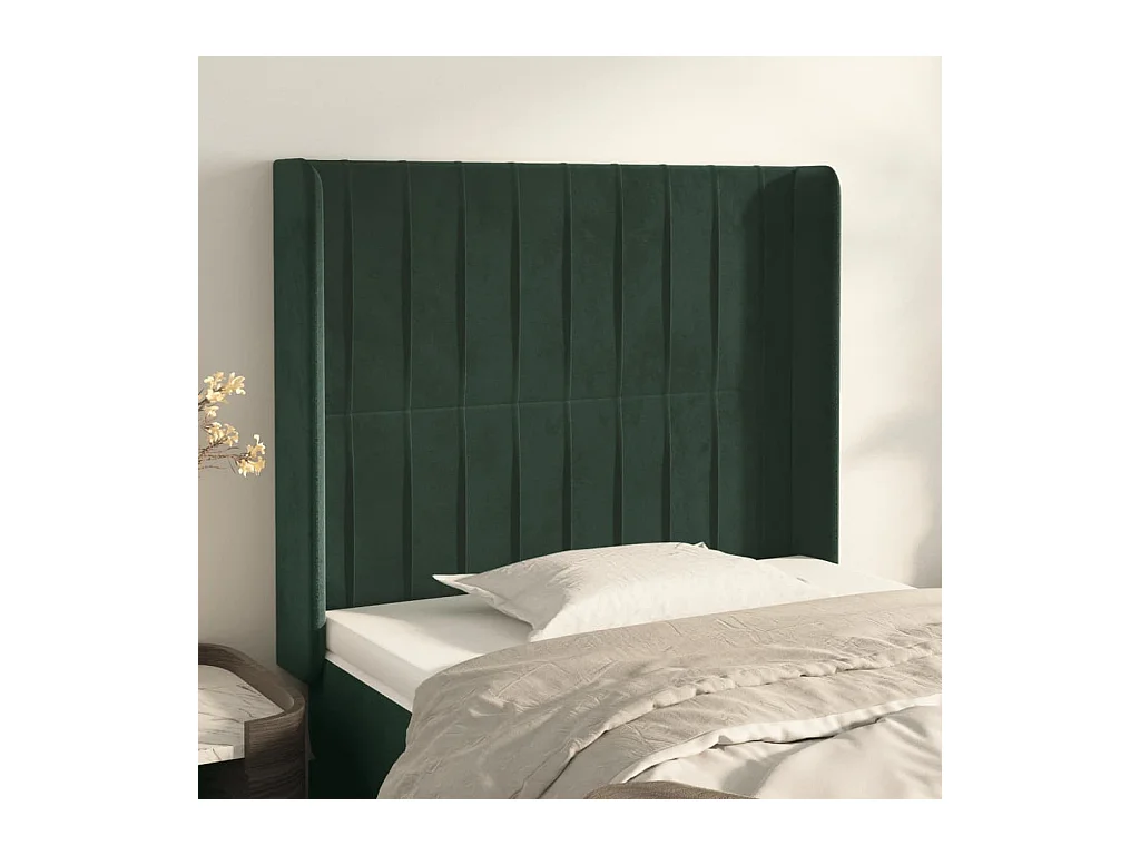 Tête de lit avec oreilles Vert foncé 93x16x118/128 cm Velours