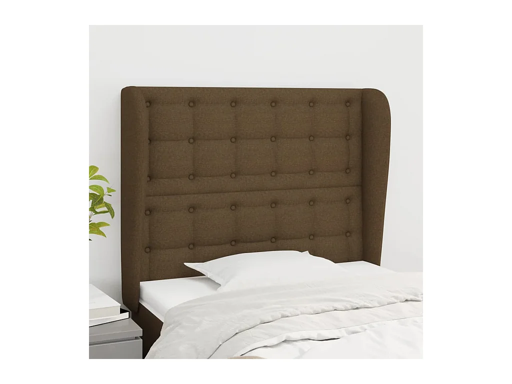 Tête de lit avec oreilles Marron foncé 83x23x118/128 cm Tissu