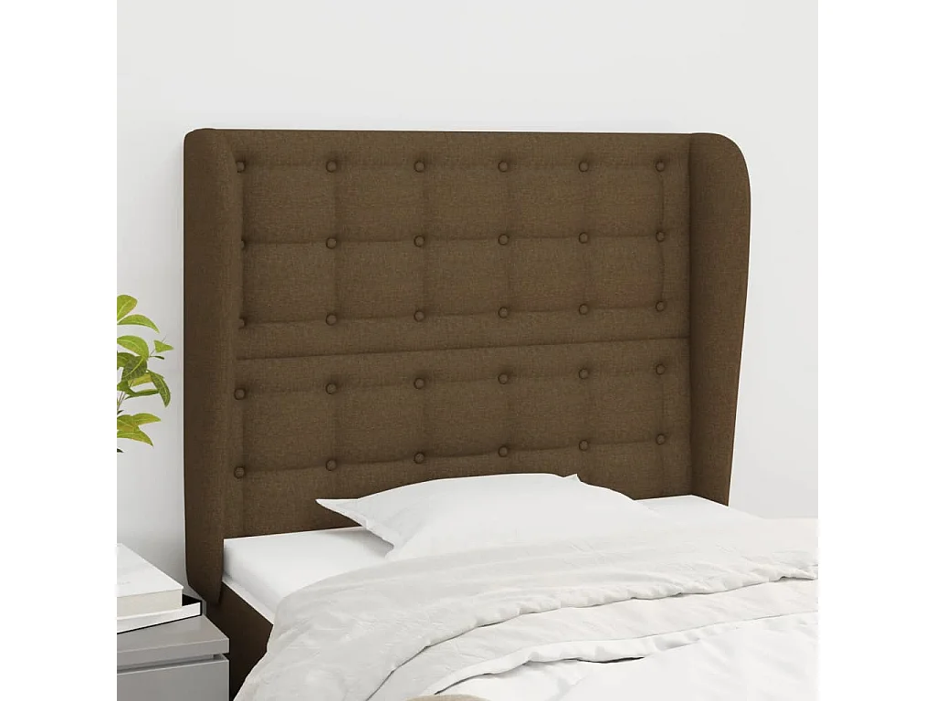 Tête de lit avec oreilles Marron foncé 83x23x118/128 cm Tissu