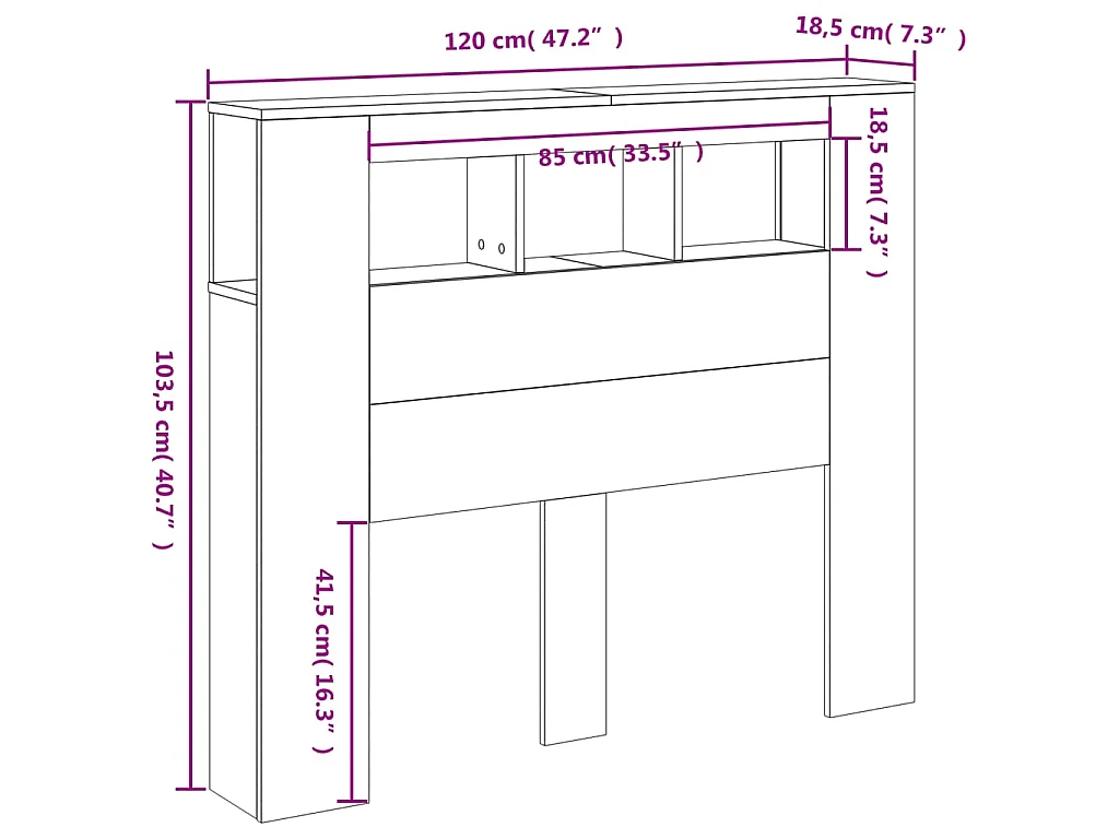LED-Kopfteil Grau Sonoma 120x18,5x103,5 cm Holzwerkstoff