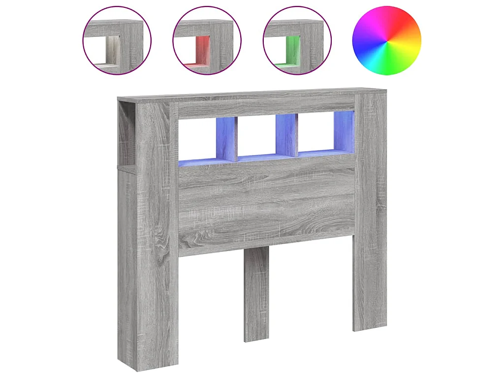 LED-Kopfteil Grau Sonoma 120x18,5x103,5 cm Holzwerkstoff