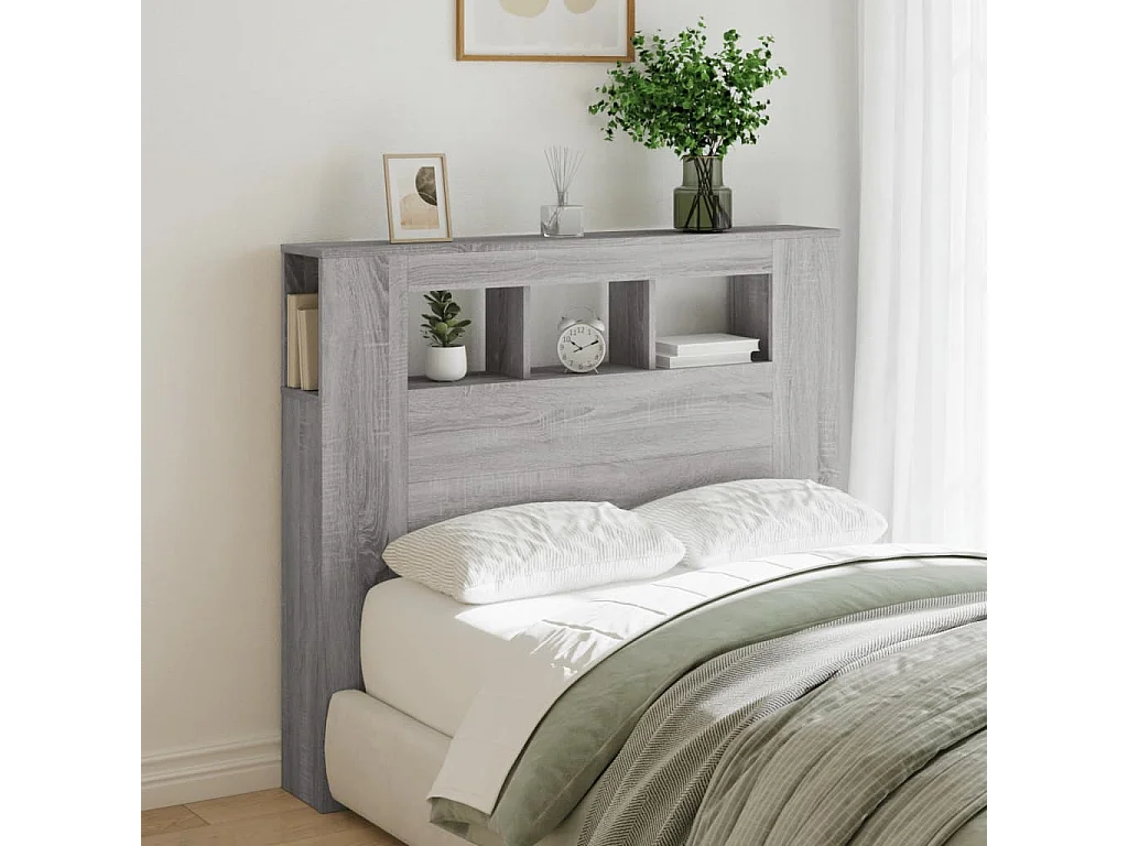 Hoofdeinde met LED 120x18,5x103,5 cm bewerkt hout grijs sonoma