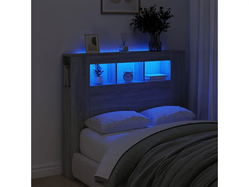 Tête de lit à LED sonoma gris 120x18,5x103,5 cm bois ingénierie
