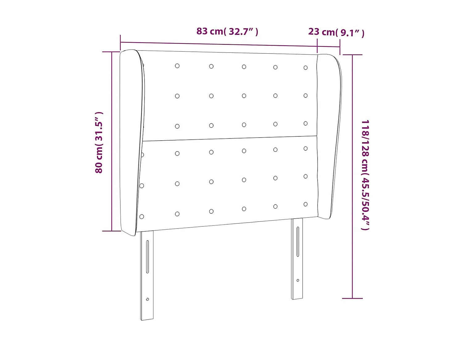 Hoofdbord met randen 83x23x118/128 cm fluweel donkergroen