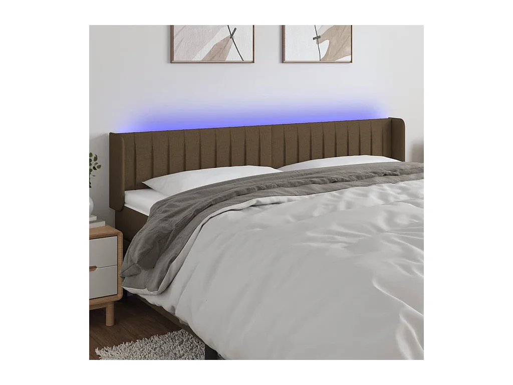 Tête de lit à LED Marron foncé 183x16x78/88 cm Tissu