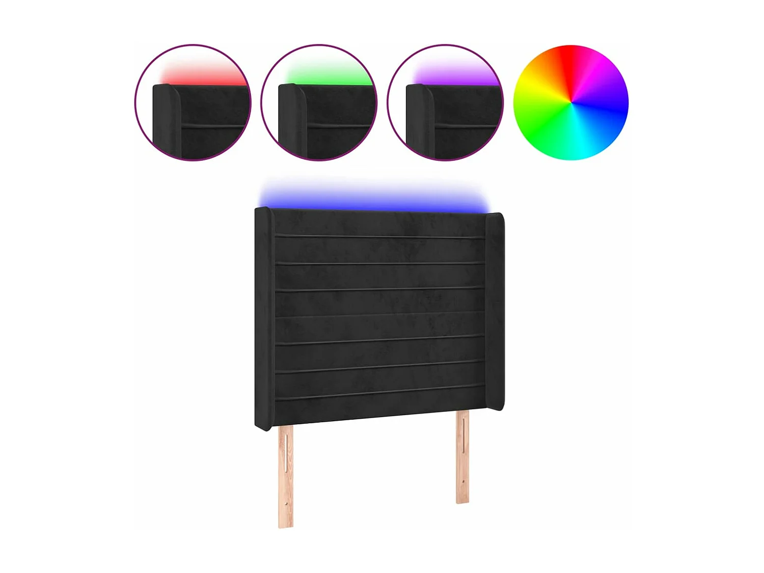 Cabeceira de cama c/ luzes LED veludo 83x16x118/128 cm preto