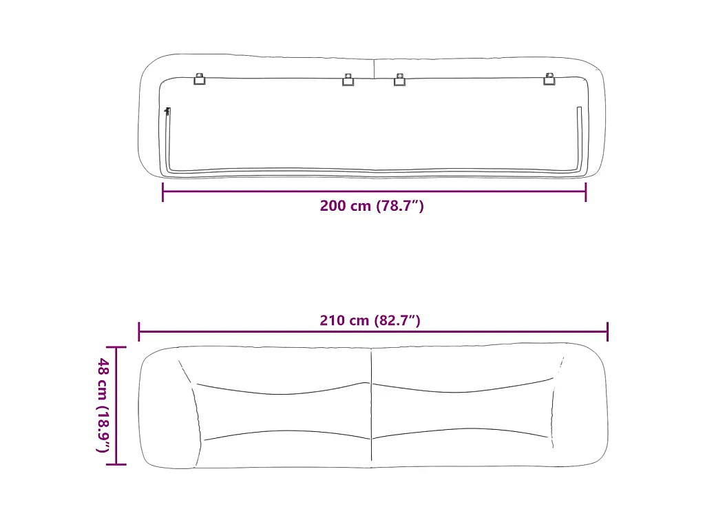 Kopfteil-Kissen "Hvar" Dunkelgrau 200 cm Stoff