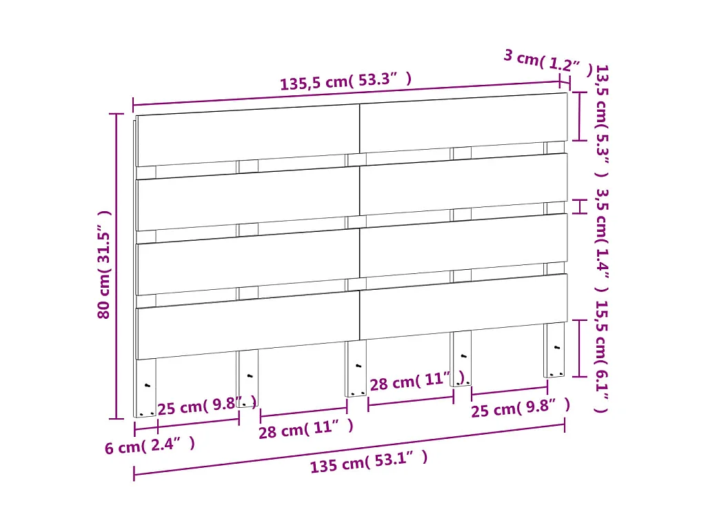 Hoofdbord 180 cm massief grenenhout wasbruin