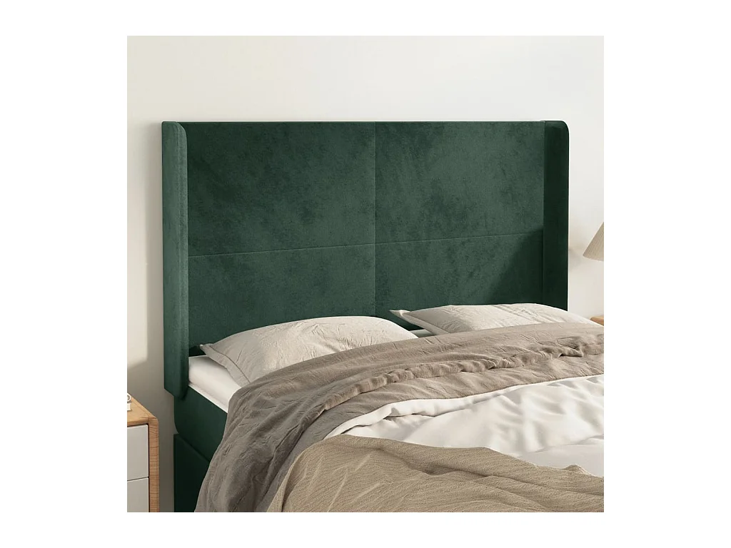Tête de lit avec oreilles Vert foncé 147x16x118/128 cm Velours