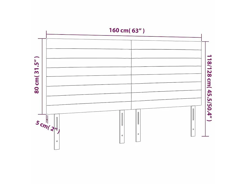 Tête de lit marron foncé 160 x 5 x 118/128 cm Tissu