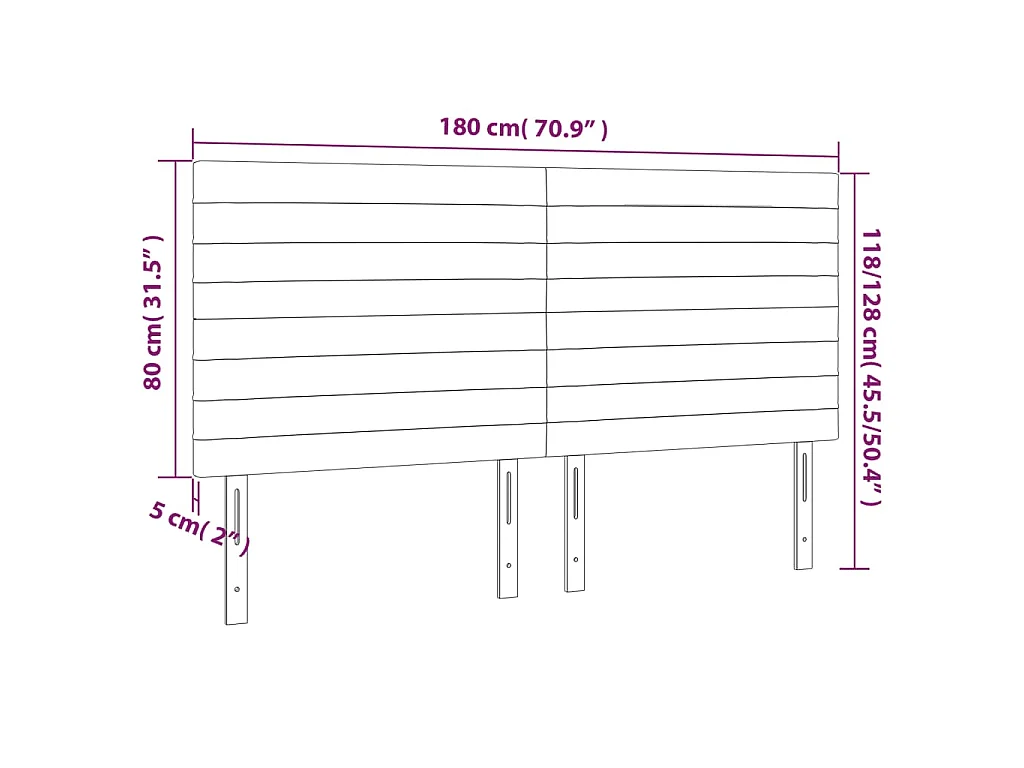 Hoofdbord lichtgrijs 180x5x118/128 cm fluweel