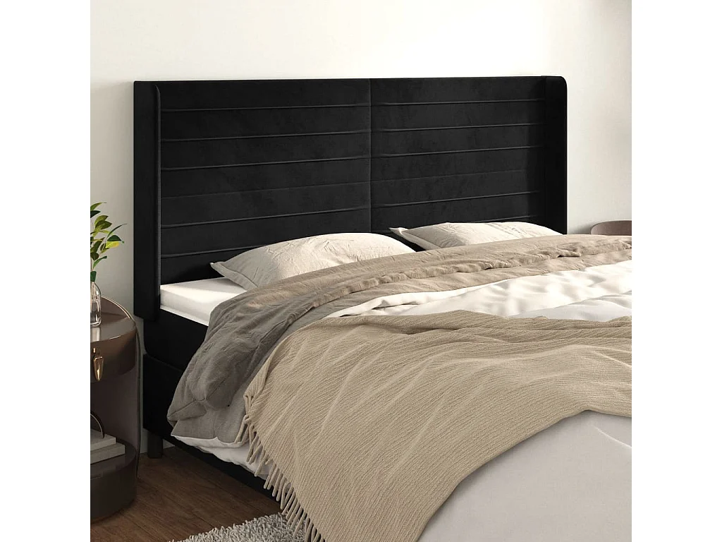 Tête de lit avec oreilles Noir 163x16x118/128 cm Velours