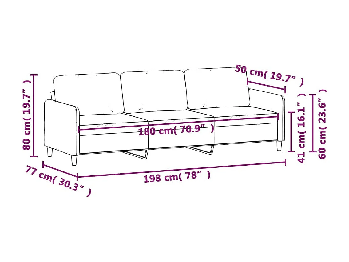 Driezitsbank 180 cm fluweel wijnrood
