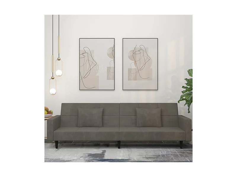 Schlafsofa 2-Sitzer mit 2 Kissen Dunkelgrau Samt