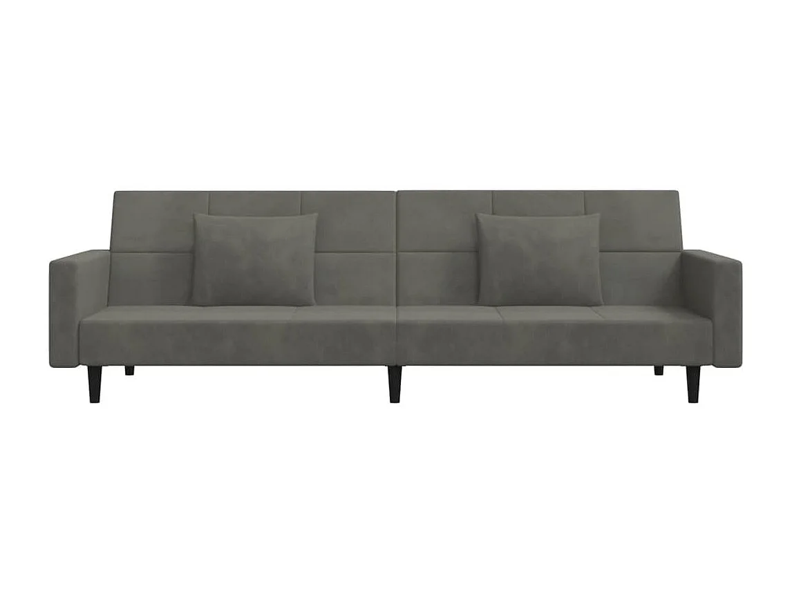 Sofá cama de 2 plazas con dos almohadas terciopelo gris oscuro