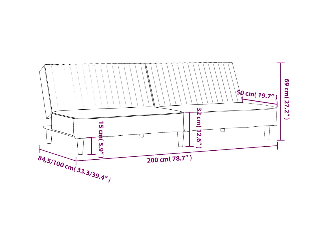 Slaapbank 2-zits fluweel donkergroen