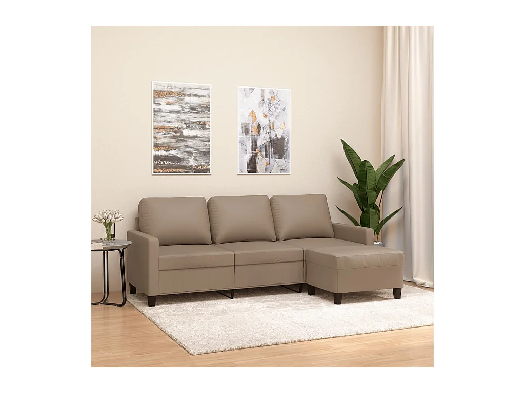 Canapé à 3 places avec repose-pieds Cappuccino 180cm Similicuir